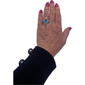 Sterling Silver Plated Topaz Colored Coctail Ring, Size 7. SEE VIDEO!